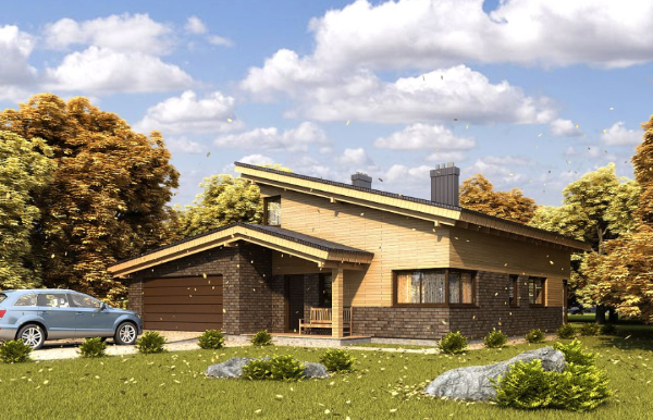 Проект дома с гаражом и односкатной крышей 2-168,4