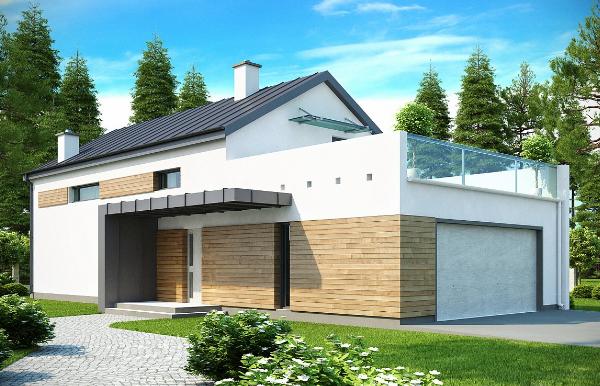 Проект современного дома с гаражом в стиле барнхауз 5-195,1 (zx60)