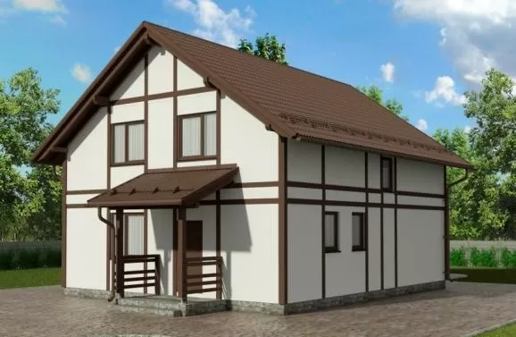 Проект дома с коричневой крышей из металлочерепицы 2-162,7